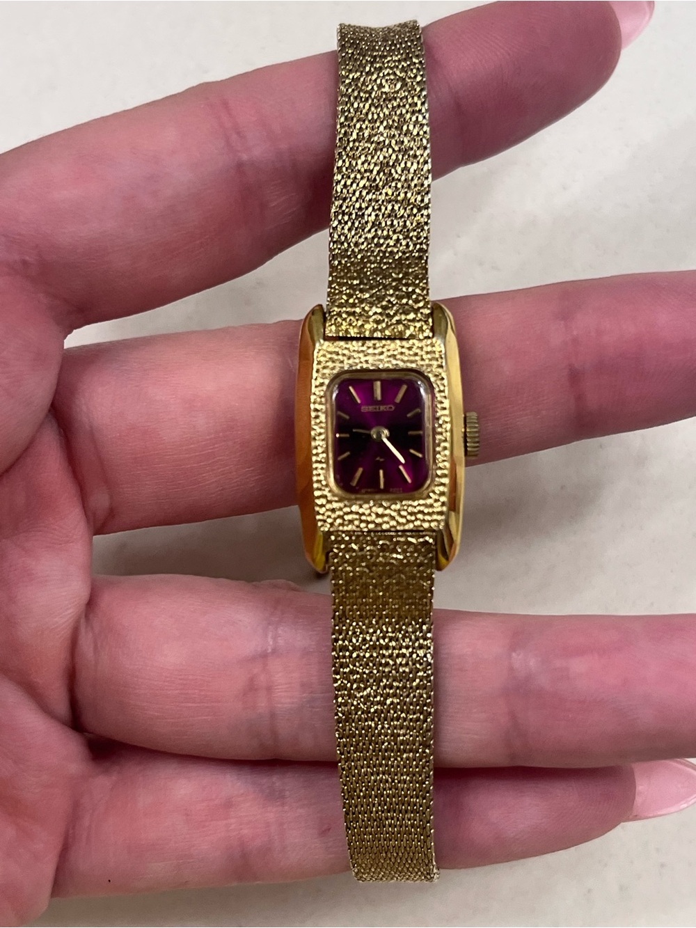 Seiko Gold-Tone Women's Watch with Pink Dial Vintage